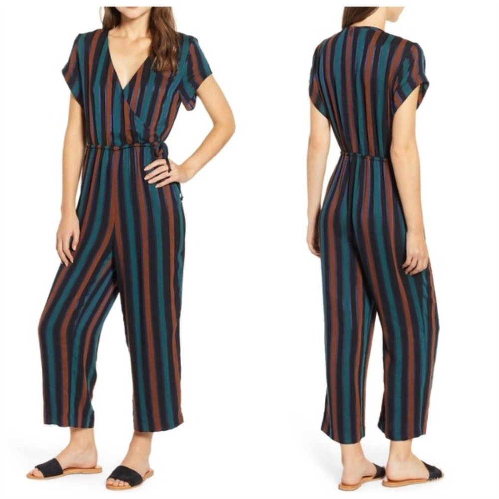 NWT Madewell Women's Stripe Short Sleeve Wrap Jumpsuit